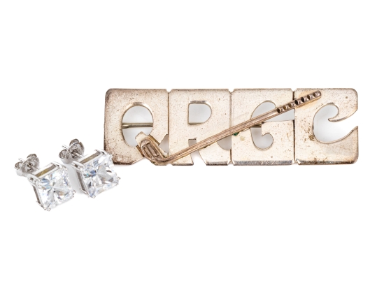 Pair Of Sterling Silver Jewelry Pieces, Including Stud CZ Earrings And A Brooch