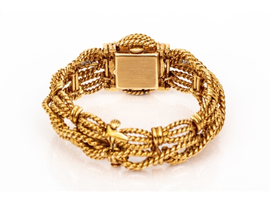 David Webb 18k Yellow Gold Stunning Vintage Diamond Set Rope Motif Bracelet, With Hidden Watch