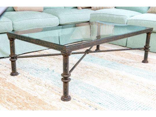 Giacometti Style Industrial Chic Glass Top Cocktail Table