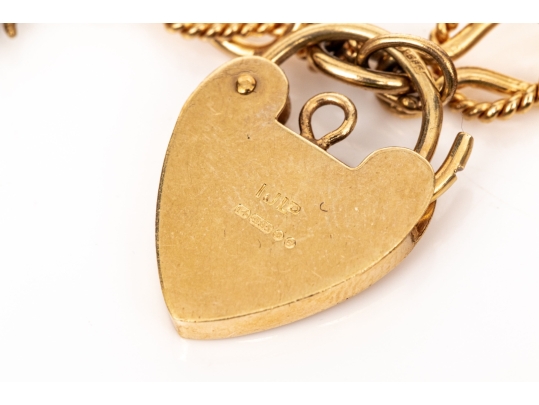 14k Yellow Gold Fun Rope Motif Vintage Charm Bracelet, With 14k And 9k Assorted Charms