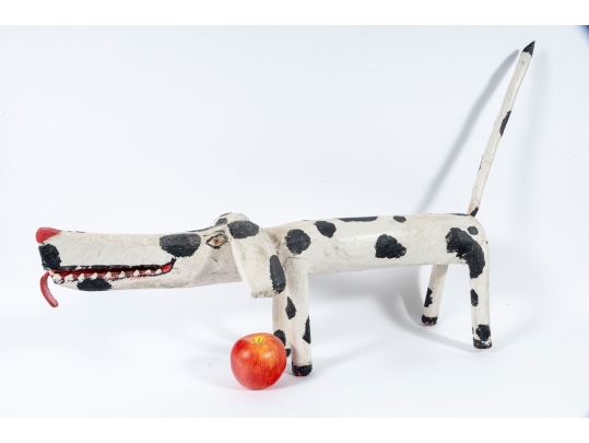 Miguel Rodriguez Carved And Painted Wooden Dog, “Santa Fe Dog's Don't Care”, 1993