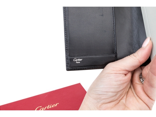 Cartier Black Leather Address Book And Notepad Holder, Boxed