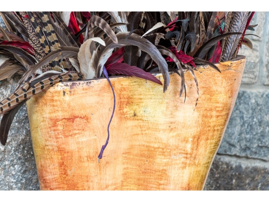 Decorative Glazed Ceramic Vase With Feathers
