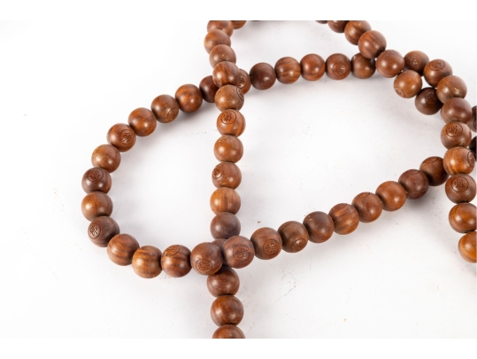 Long Strand Of Chinese Carved Wooden Prayer Beads