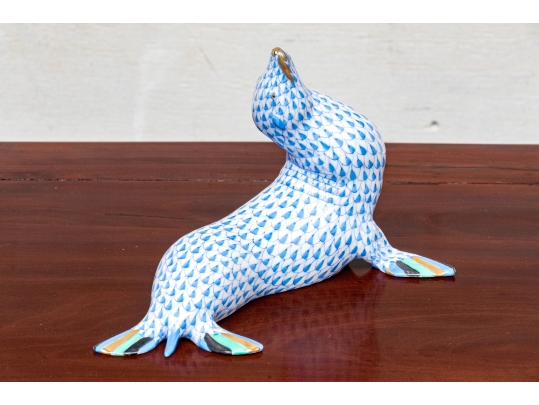 Vintage Herend Blue Fishnet Sea Lion