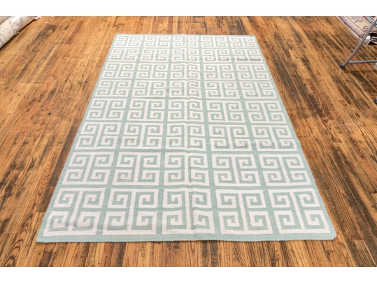 Hand Woven Wool Geometric Greek Key Carpet, 7'-11