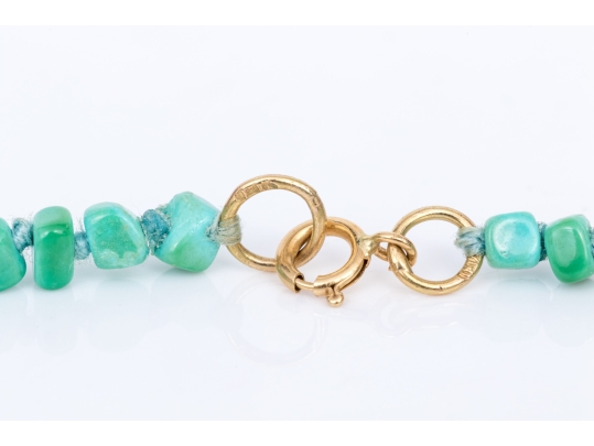 Lovely Narrow Strand Of Tumbled Turquoise Beads, With 14k And 18k Findings
