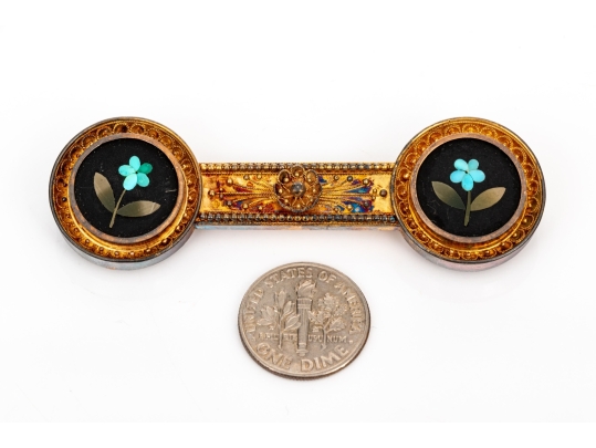 14k Gold Antique Beautiful Ornate Pietra Dura Grand Tour Brooch