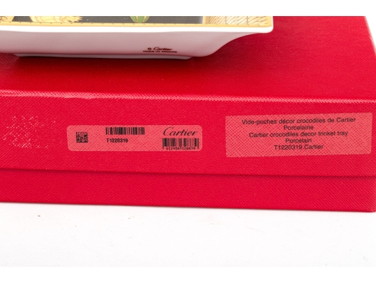 Cartier Fabulous Double Crocodile Limoge Porcelain Trinket Tray, With Box