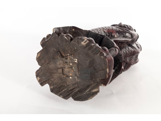 Chinese Carved Wood Figure Of Shou Lao With Carp