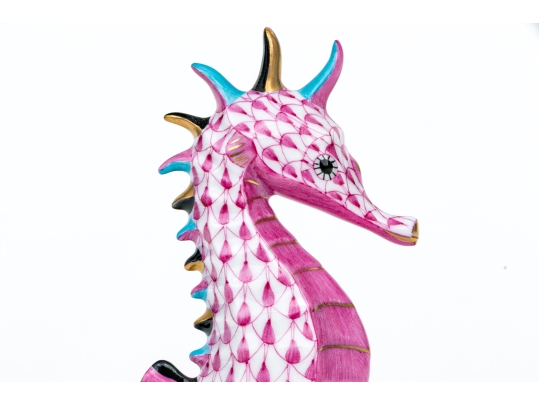 Herend Hand Painted Pink Fishnet Seahorse Figure 