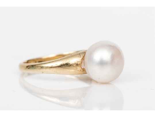 Tiffany & Co. 14k Yellow Simple Cultured Freshwater Pearl Solitaire Ring, Size 3, See Note