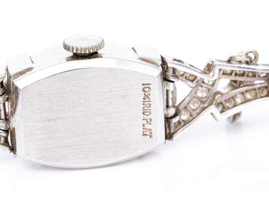 Hamilton Vintage Platinum And Diamond Case Wristwatch, Gold Filled Buckle, As-is