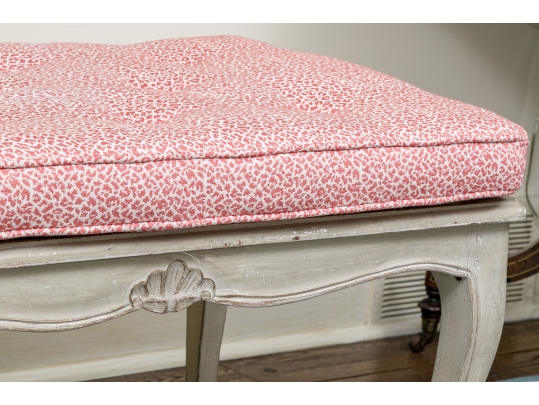 Elegantly Carved Upholstered Window Or Bed End Bench