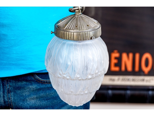 Pair Of Vintage Glass Shaded Pendant Lights