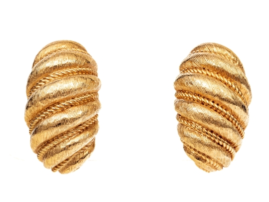 Boucheron 18k Yellow Gold Magnificent Vintage Matte Ribbed Shrimp Style Earrings