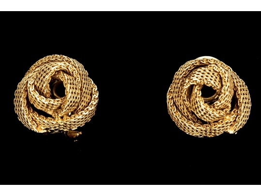 Tiffany & Co. 14k Yellow Gold Vintage Mesh Knot Clip On Style Earrings