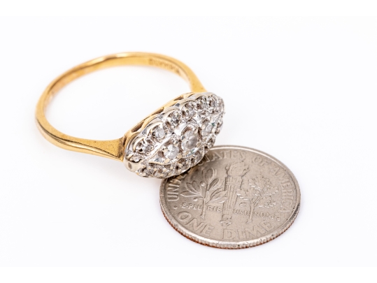 14k Gold Vintage Horizontal Navette Profile Diamond Set Cluster Ring, App. 0.15 TCW, Size 9.25