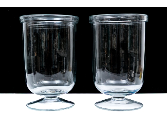 A Substantial Pair Of Simon Pearce Style Footed Glass Hurricanes