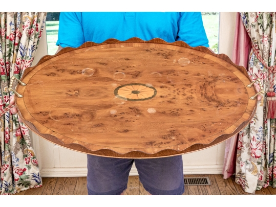 Antique Marquetry And Satinwood Banded Twin Handled Oval Tray