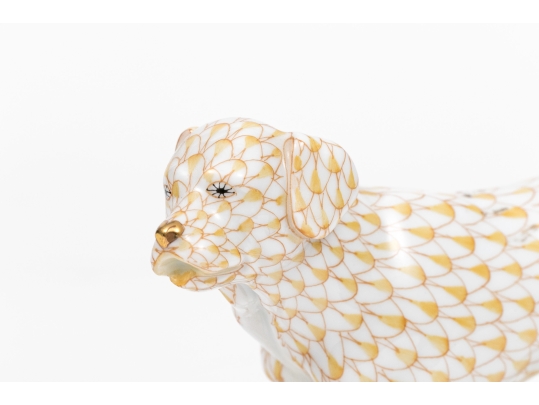 Herend Hungary Hand-Painted Porcelain Dog, Butterscotch Fishnet Pattern