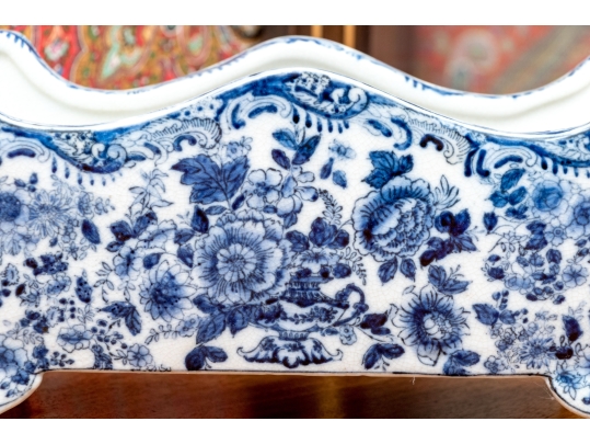 Decorative Blue And White Footed Twin Handled Cachepot