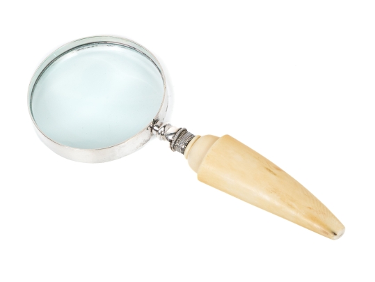 Fine Antique Magnifying Glass With Silverplate Mount On Bone