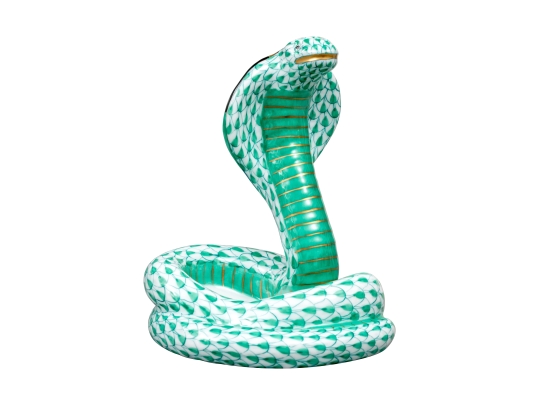 Herend Hungary Hand-Painted Porcelain Cobra, Green Fishnet Pattern