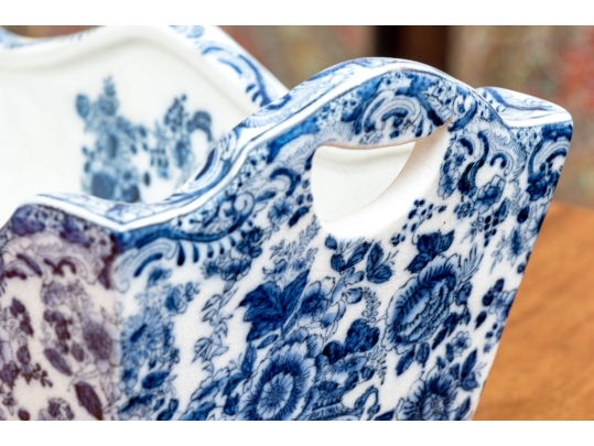 Decorative Blue And White Footed Twin Handled Cachepot