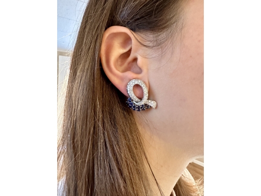 A Pair Of Opposing Platinum And White Gold & Gem-Set Ear Clips