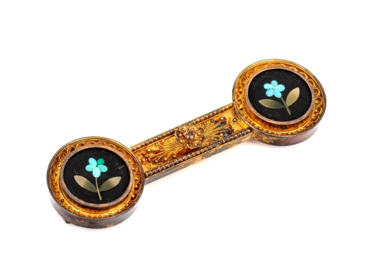 14k Gold Antique Beautiful Ornate Pietra Dura Grand Tour Brooch