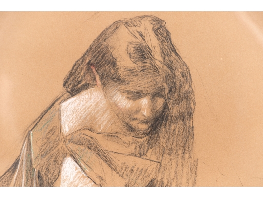 Lenni Royer Signed Mixed Media On Brown Paper, Portrait Of A Woman