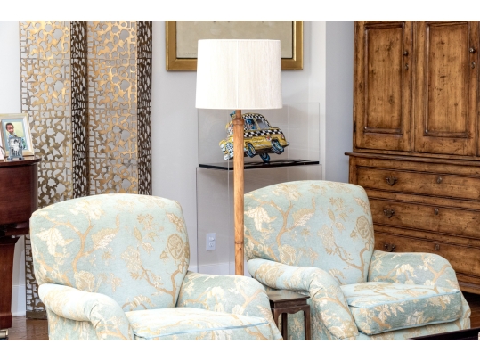 Gorgeous Quality Pair Of Carved Faux Bamboo Wooden Floor Lamps