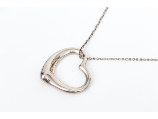 Tiffany & Co. Sterling Elsa Peretti Large Open Heart Pendant, With Chain