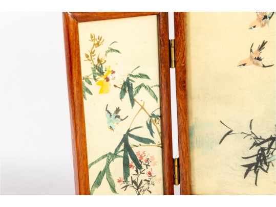 Miniature Chinese Hand-Painted Silk Folding Table Screen