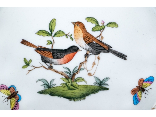 Herend Hungary Hand-Painted Porcelain Reticulated Bowl, Rothschild Bird (RO) Pattern