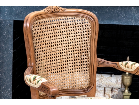 French Louis XV Style Upholstered Fauteuil With Cane Back