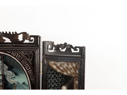 Vintage Chinese Reverse Glass Painted Table Screen