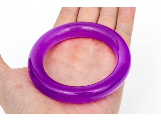 Purple Jade Small Diameter Slip On Bangle Bracelet, See Conditions
