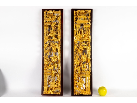Pair Of Chinese Gilt Wood Carved Architectural Panels