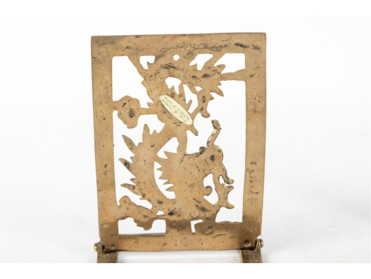 Pair Of Vintage Brass Dragon Motif Folding Bookends