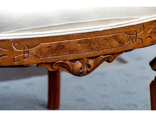 Pair Of Renaissance Revival Custom Upholstered Walnut Accent Chairs