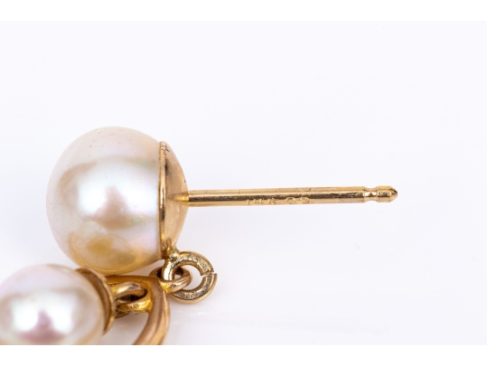 14k Yellow Gold Cultured Pearl And Gold Halo Drop Pendant Earrings