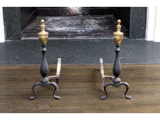 Pair Of Brass And Iron Andirons