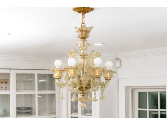 *Quality Murano Or Murano Style Hand-blown Glass Six Lite Chandelier