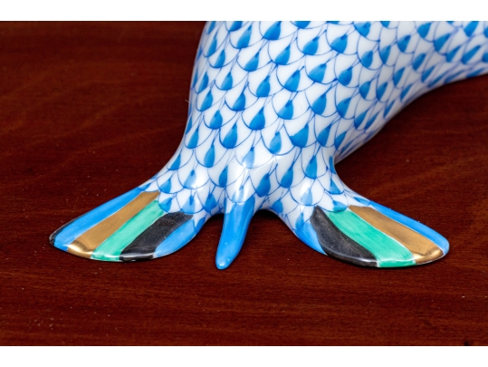 Vintage Herend Blue Fishnet Sea Lion