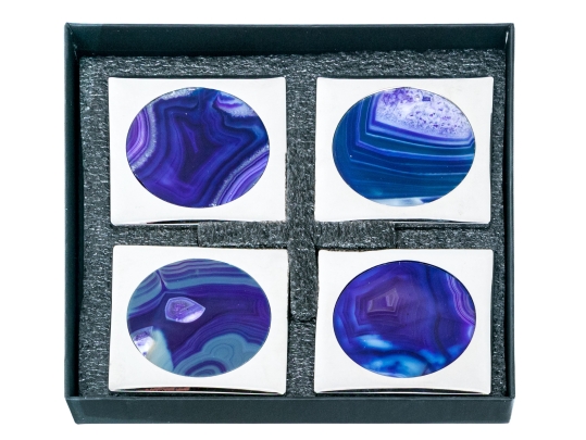 Boxed Set Of Four Anna New York By Rablabs Agate And Metal Coasters