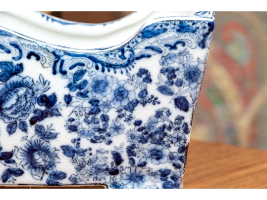 Decorative Blue And White Footed Twin Handled Cachepot