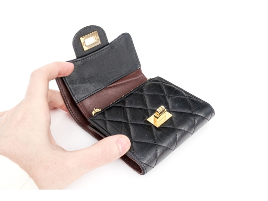 Chanel Matelasse Black Leather Wallet, With Box