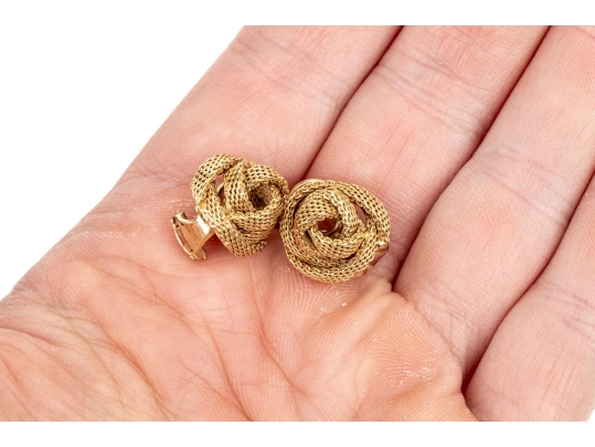 Tiffany & Co. 14k Yellow Gold Vintage Mesh Knot Clip On Style Earrings